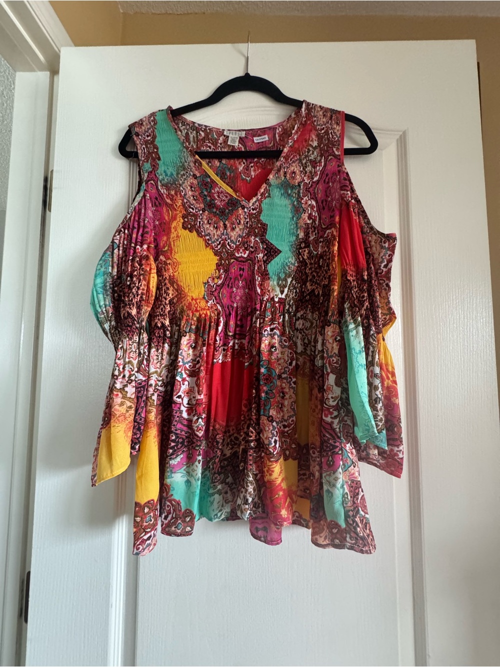 Spense Multicolour Paisley Cold-Shoulder Blouse Size XL